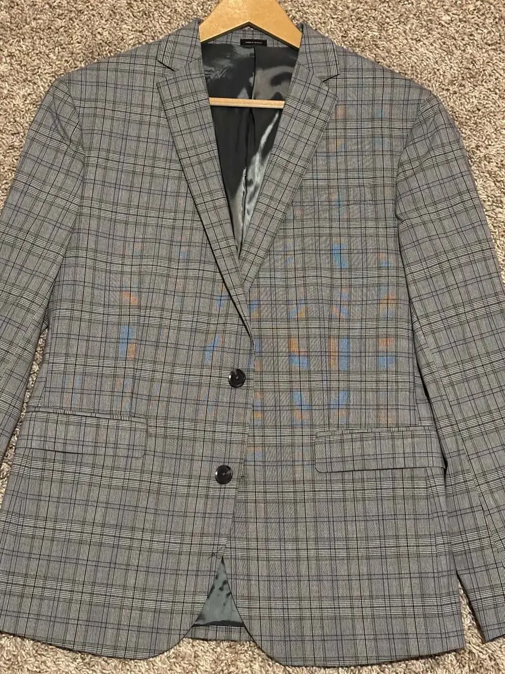 JF J.Ferrar Men's Slim Fit Gray Plaid Two-Button Blazer Sport Coat